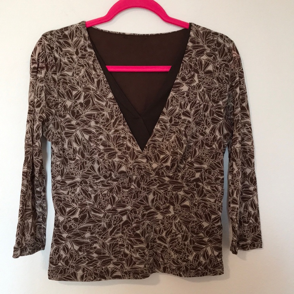 Y2K Brown Leaf Print Blouse